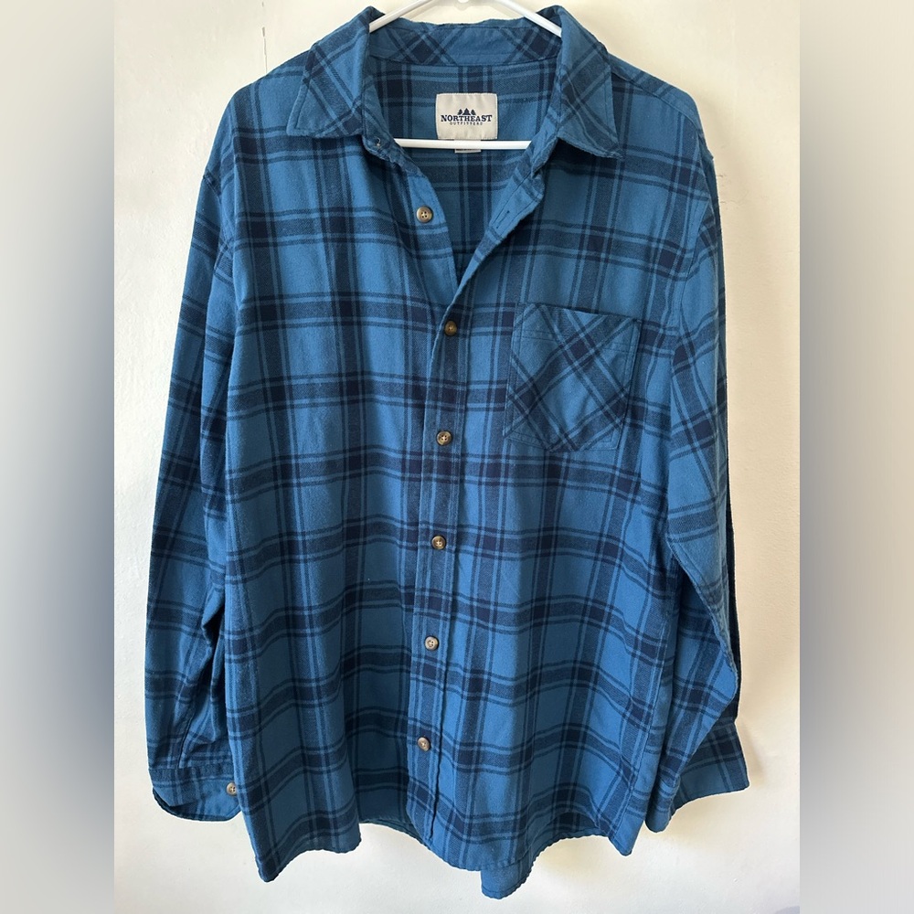 Flannel-style blue checkered button down